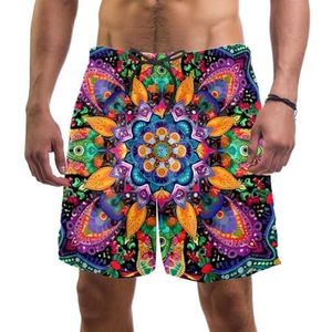 Heren boardshorts, psychedelische mandala hippie bloemen sneldrogende badmode strand vakantie feest bermuda zwemmen grote broek, Psychedelische Mandala Hippie Bloemen, M