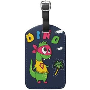 Dinosaurus Ninja Zwart Leuke Lederen Bagage Bagage Koffer Tag ID Label voor Reizen (3 Stks), Patroon, 12.5(cm)L x 7(cm)W