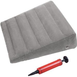ZHYUAN Opblaasbaar driehoekig kussen, gevlokt opblaasbaar kussen, wigkussen, opblaasbaar kussen, wedge kussen, refluxkussen tegen snurken, comfortabele slaap, reizen, pijnverlichting (grijs)