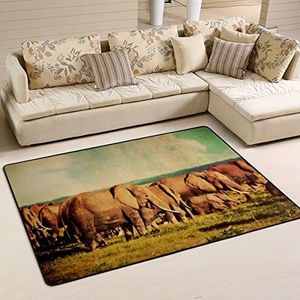 Vloerkleed voor de woonkamer, 100 x 150 cm, vintage olifanten tapijt, slaapkamer, antislip, machinewasbaar, tapijt, woonkamer, kinderen
