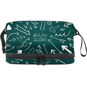 Make-up tas - grote capaciteit reizen cosmetische tas, schets stijl pijlen set collectie, Meerkleurig, 27x15x14 cm/10.6x5.9x5.5 in