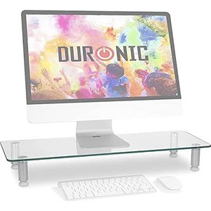 Duronic DM052-1 Monitorstandaard | Verstelbaar TV Laptop Beeldscherm Standaard | Zwart Getemperd Glas | Scherm Steun Kantoor & Thuis | Werk & Hobby | Ergonomisch Schap 20 kg Capaciteit | 56 x 24 cm