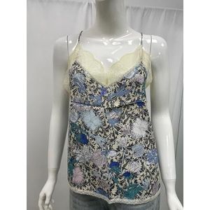 Dames hemdje 2023 lente en zomer tanktop met blauwe print (Kleur : FF blue floral, Size : 40 L)