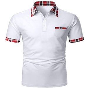 Herenoverhemd Met Korte Mouwen, Effen Zomer, Normale Pasvorm, Overhemd Met Borstzak(Blanc,XL)