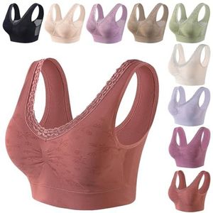 Katoenen Bh Zonder Knopen En Met Comfortabele Liftende Vormgeving Voor Vrouwen(B Caramel,3X-Large)