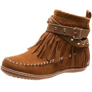 Snowboots - Bruin - Korte Dameslaarzen Met Franjes - Retro Western Cowboy-enkellaarzen