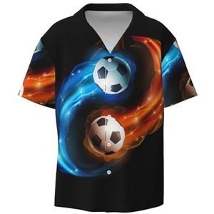 EdWal Cool Voetbal Print Heren Korte Mouw Button Down Shirts Casual Losse Fit Zomer Strand Shirts Heren Jurk Shirts, Zwart, XXL