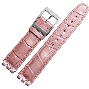 leer vervangingsbanden, horloges Polsband for mannen en vrouwen, 17 mm 19 mm echt kalfsleer polsband for Swatch horlogeband heren dames (kleur: rood, maat: 19 mm) (Size : Roze)