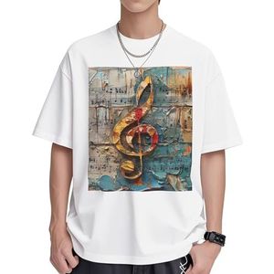 Muziek Notes Print Dames Katoenen T-shirts Casual Korte Mouw Tuniek Tops Crewneck Zomer Basic Loose Fit Tee, Wit, S