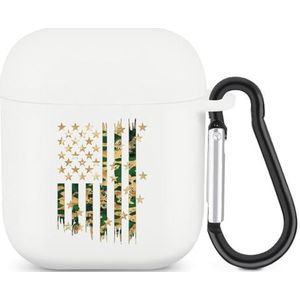 Camouflage Amerikaanse vlag schattig hoesje voor AirPods 2 & 1 schokbestendige beschermende hoofdtelefoon gevallen cover met sleutelhanger voor mannen vrouwen