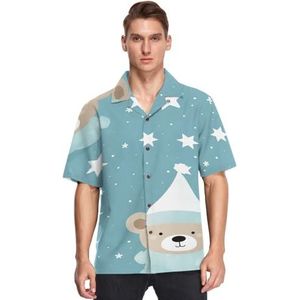 KAAVIYO Cyaan Leuke Star Bears Shirts voor Mannen Korte Mouw Button Down Hawaiiaanse Shirt voor Zomer Strand, Patroon, M