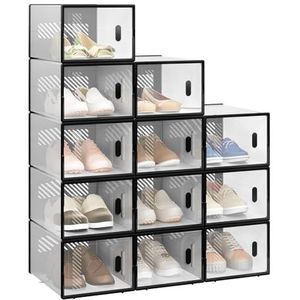 WOLTU Schoenenbox, 12 stuks, schoenenopslag, transparant, schoenenkast, stapelbaar, kunststof, met voordeksel, SRX12stp
