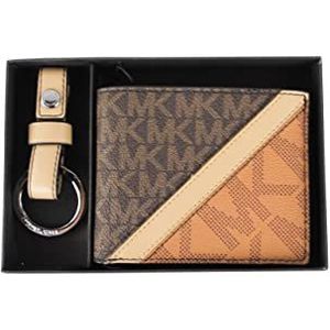 Michael Kors Men's Logo Slim Billfold Wallet With Key Fob Box Set (Brown)