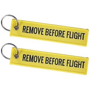 Fako Bijoux® - Sleutelhanger - Remove Before Flight - Geel - Print - 2 Stuks
