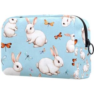 Konijntjes spelen met libellen, cosmeticatas voor vrouwen, reistas, toiletartikelen, grote make-up, handige tas, organizertas met ritssluiting