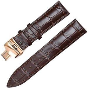 Lederen horlogeband Band Butterfly Clasp Horlogeband 12mm 14mm 16mm 18mm 19mm 20mm 21mm 22mm 23mm 24mm armband (Color : Dark brown rose gold, Size : 22mm)