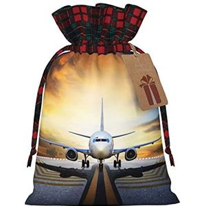 OPSREY rugzak vliegtuig gedrukt kerst trekkoord Gift Bag met Tag Herbruikbare Gift Wrap Bag