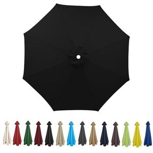 HonunGron Vervangende parasolluifel 2 m 2,7 m 3 m + 6 armen/8 armen vervanging parasol stoffen hoes voor tuintafel paraplu anti-ultraviolet vervangende parapludoek, Zwart, 2.7m / 8 Arms