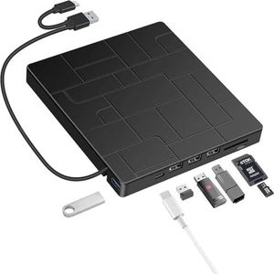Externe CD/DVD-drive, 7-IN-1 USB 3.0 slanke draagbare dvd-speler, CD-ROM-brander, externe optische schijf for pc, laptop en desktop