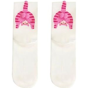 AJTUTUS Vrouwen grillig katten patroon kalf sokken ademend rekbare cartoon fuzzy ballen middelste buis sokken voor dagelijks gebruik, Wit roze kat, One size