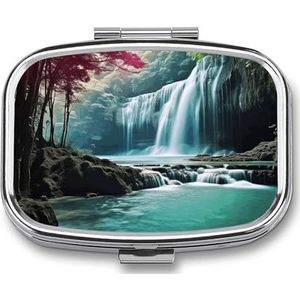 Rechthoekige pillendoos met 2 compartimenten (designnaam) pillenorganizer, waterdichte medicijnorganisatordoos voor reizen, metalen pillencontainers voor medicatieplanner