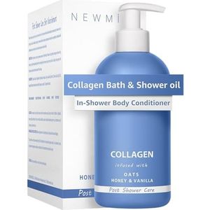 Collagen In Shower Oil Body Conditioner Natural Post Shower Care For Dry Skin Cleansing Softening Moisturizing lotion Body & Legs Non Greasy - Oatmeal Honey Vanilla Spa Self Care Spa Gift 10 Fl. Oz