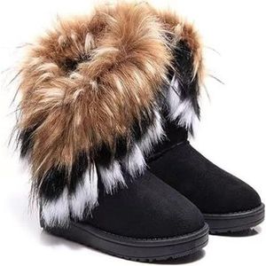 AAPIE Sneeuwlaarzen dames winter plus fluwelen warme imitatie vossenbont korte buis katoenen schoenen korte laarzen bontrand platte katoenen laarzen (kleur: zwart 1, maat: 37)