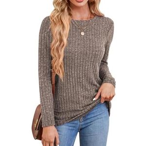 Rongseng Damestrui met ronde hals en lange mouwen, sweatshirt voor dames, tuniek, bovenstuk, lange mouwen, gebreide trui, lichte trui, elegant, zacht, longshirt, tops, casual, lange trui, herfst,