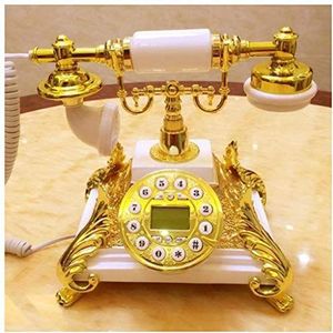 Telefoon Antieke Telefoon Goud Wit Retro Telefoon Mode Europese Lederen Touw Backlht Handsfree Nummerherkenning Thuis Antieke Vaste Wit (D)