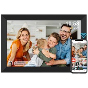 FRAMEO Digitale Fotolijst, 32 GB WiFi 10,1 Inch Digitale Fotolijst, 1280 x 800 IPS LCD-Aanraakscherm, Ingebouwd Geheugen Automatisch Draaien, Delen Momenten Direct Via Frameo-App Van Overal, Zwart