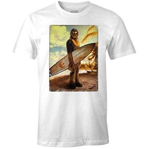 Star Wars heren t-shirt Wookiee Chewbacca surfer katoen wit - L
