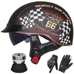 Vintage Motorhelm In Duitse Stijl, ECE 22.06 Goedgekeurd, Open Motorhelm, Retro Halve Helm met Zonneklep voor Volwassenen, Mannen en Vrouwen K-1,XL (59-60cm)