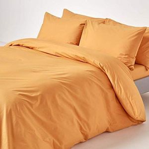 Homescapes Beddengoedset, 3-delig, dekbedovertrek 260 x 220 cm met kussenslopen 48 x 74 cm, mosterdgeel, 100% puur Egyptisch katoen, draaddichtheid 200, percale beddengoed
