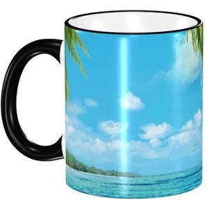 Mok, 330 ml keramische kop koffiekop theekop voor keuken restaurant kantoor, print oceaan zee strand palmbladeren