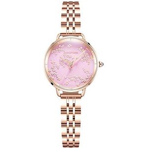 RORIOS Dameshorloge analoog kwarts polshorloge met roségoud roestvrij stalen armband oplichtend modieus dameshorloge waterdicht elegant horloge voor dames, roze, Armband