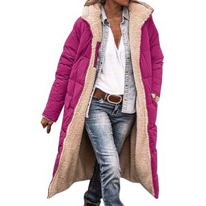 HaicoM Gewatteerde jas dames lange winterjassen voor vrouwen fleece gevoerde jas dames modieuze warme windbestendige jas lichtgewicht pufferjassen dames lange mouw hoodie gewatteerde jas, roze (hot