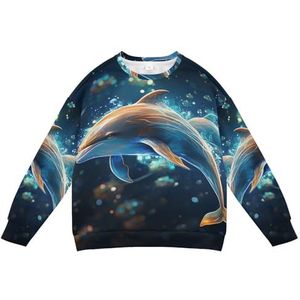 KAAVIYO Universum vliegende dolfijn, blauw, sweatshirt voor kinderen, zacht, lange mouwen, ronde hals, T-shirts voor jongens en meisjes, Patroon, S