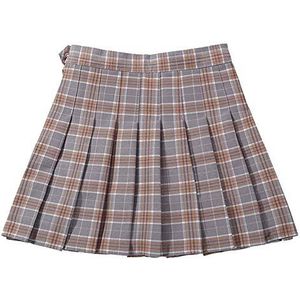 YFPICO Geruite rok voor meisjes, mini-plooirok, schoolmeisjesstijl, geschikt voor 3-14 jaar, met dubbellaags materiaal, grijs, 134-140