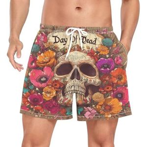 Niigeu Vintage Rose Flower Skull mannen zwembroek shorts sneldrogend met zakken, Leuke mode, XL