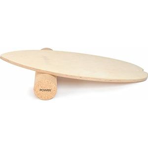 POWRX Surf Balance Board hout natuur incl. rol. Coördinatietraining voor surfplank, surfboard, skateboard, sport balansboard, kracht- en evenwichtstrainer binnen en buiten