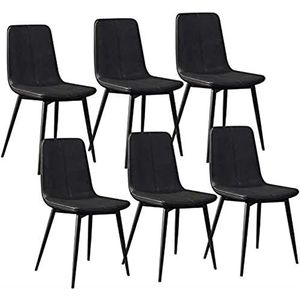 GEIRONV Set van 6 moderne keukenstoelen, for woonkamer slaapkamer kantoor lounge stoelen metalen poten PU lederen rugleuningen barkruk Eetstoelen (Color : Black, Size : 43x40x86cm)