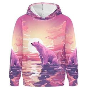 KAAVIYO IJsbeer roze coole hoodies atletische sweatshirts met capuchon 3D-print schattig voor meisjes jongens, Patroon, M