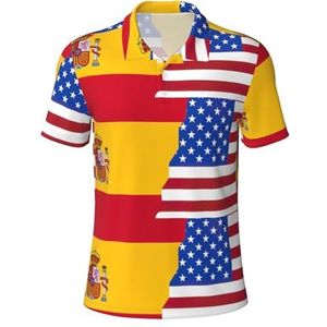 LJABCVNN Amerikaanse Spanje vlag print heren poloshirts, waardig casual en zakelijk, geschikt voor de meeste volwassen mannen, Zwart, XXL