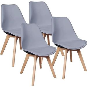 TOOSIS Set van 4 eetkamerstoelen, Scandinavische stoelen met kussen van PU-leer en poten van beukenhout, ergonomisch Scandinavisch design, voor slaapkamer, woonkamer, keuken en eetkamer (Grijs-4)