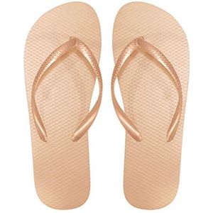 SUGAR ISLAND® UNISEX DAMES MEISJES HEREN ZOMER STRAND FLIP FLOP ZWEMBAD SCHOENEN, Abrikoos Goud, 5/6 UK