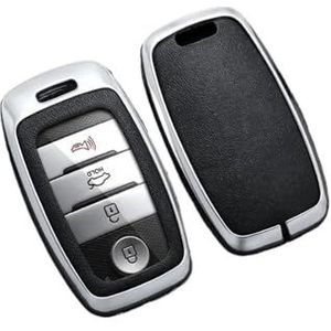 Autosleutel beschermhoes Legering Lederen Auto Afstandsbediening Smart Key Case Cover Voor Rio Voor Rio5 Voor Sportage Voor Ceed Voor Cerato K3 KX3 K4 K5 Sleutel Shell(Silver Black)