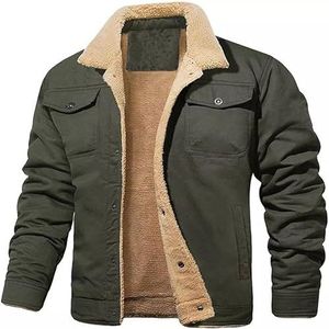 ACLCSHM Corduroy Truckerjack Heren, Dikke Warme Lamswollen Fleece Cargojack Zacht Behaaglijk Lange Mouwen Casual Bomberjack Vintage Winter Outdoor Buitenkleding Heren Sportjacks Top Groen M