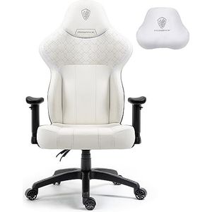 Dowinx Gaming stoel met PU-leer, kleermakersstoel, gamingstoel voor zware personen, ergonomische kantelbare gamer-computerstoel, grote en grote pc-stoel met hoge rugleuning (wit)