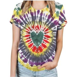 Dames T-shirt met batikpatroon, hart-afbeelding, Valentijnsdag, shirt, geliefden, geschenken, casual T-shirt met korte mouwen, Legerlimoengroen, M