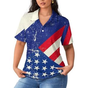 USA En Nederland Grunge Vlag Dames Poloshirts Korte Mouw Casual Kraag T-shirts Golfshirts Sport Blouses Tops 5XL